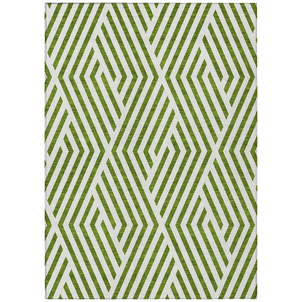 3' X 5' Lime Green and White Geometric Washable Non Skid Indoor Outdoor Area Rug