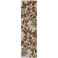 8' Runner Brown and Ivory Floral Washable Non Skid Indoor Outdoor Runner Rug