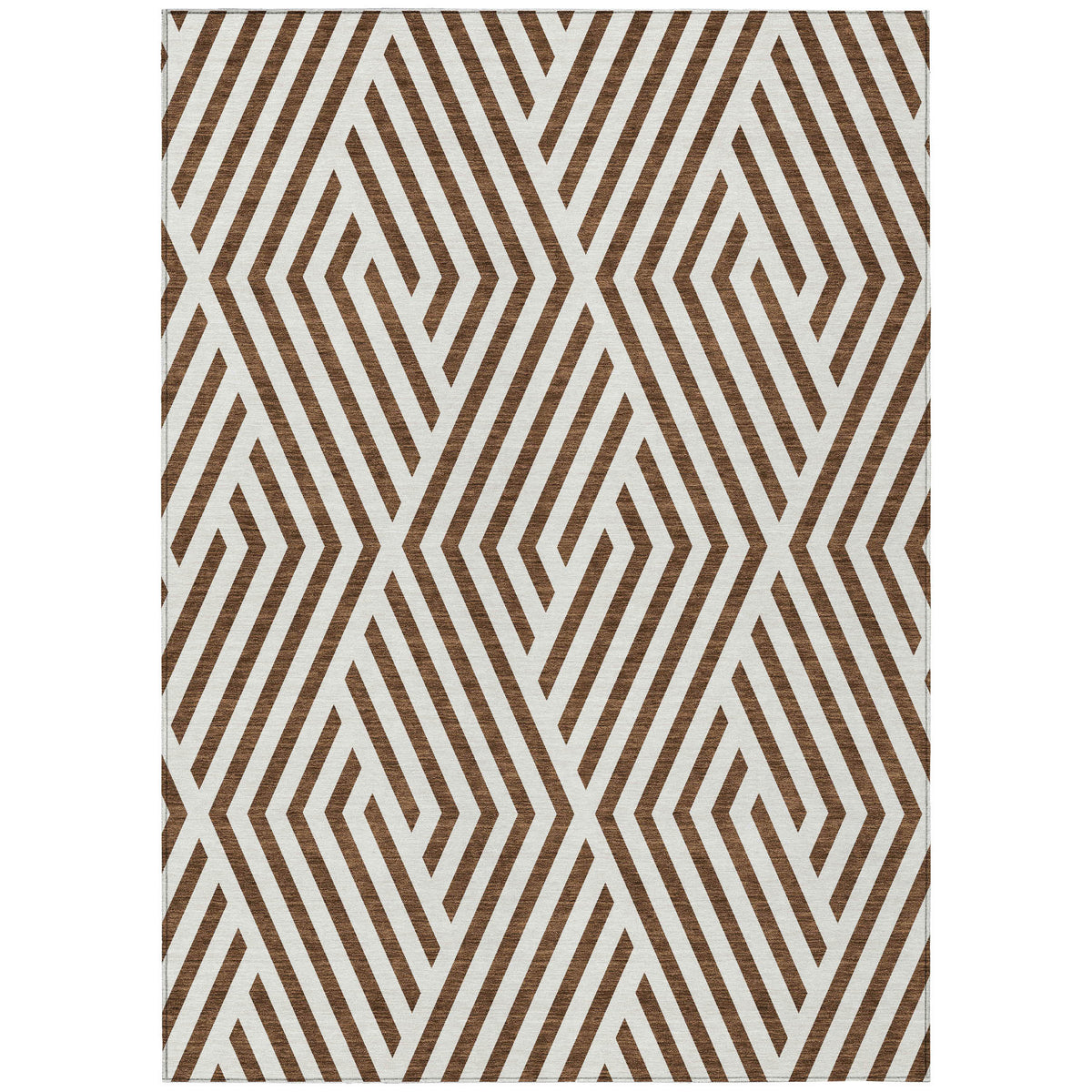 3' X 4' Brown and White Geometric Washable Non Skid Indoor Outdoor Area Rug