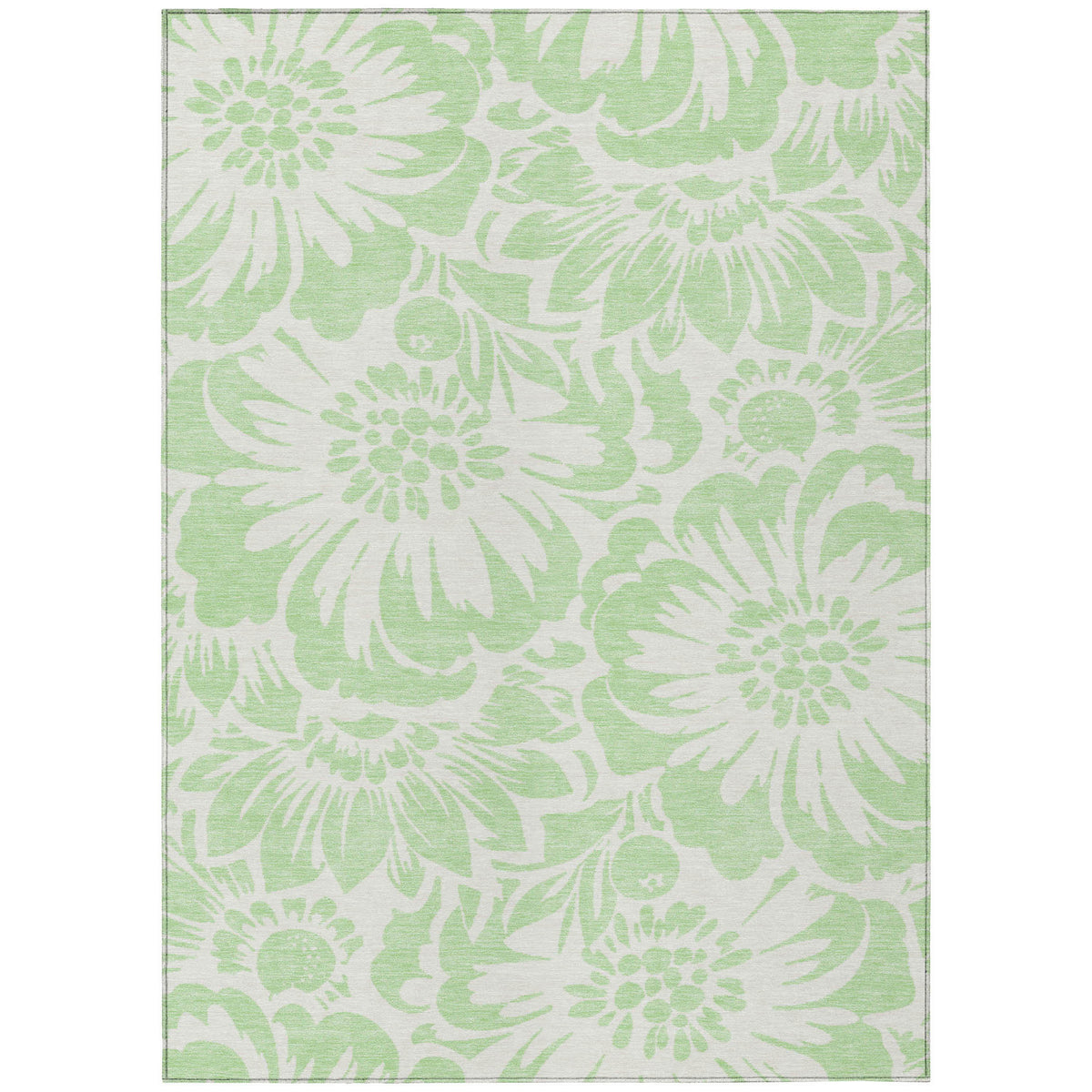 3' X 4' Mint Green and Ivory Floral Washable Non Skid Indoor Outdoor Area Rug