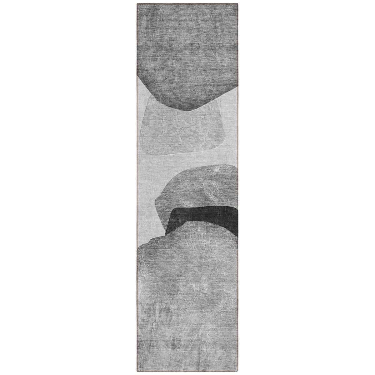 8' Runner Gray and Black Abstract Washable Non Skid Indoor Outdoor Runner Rug