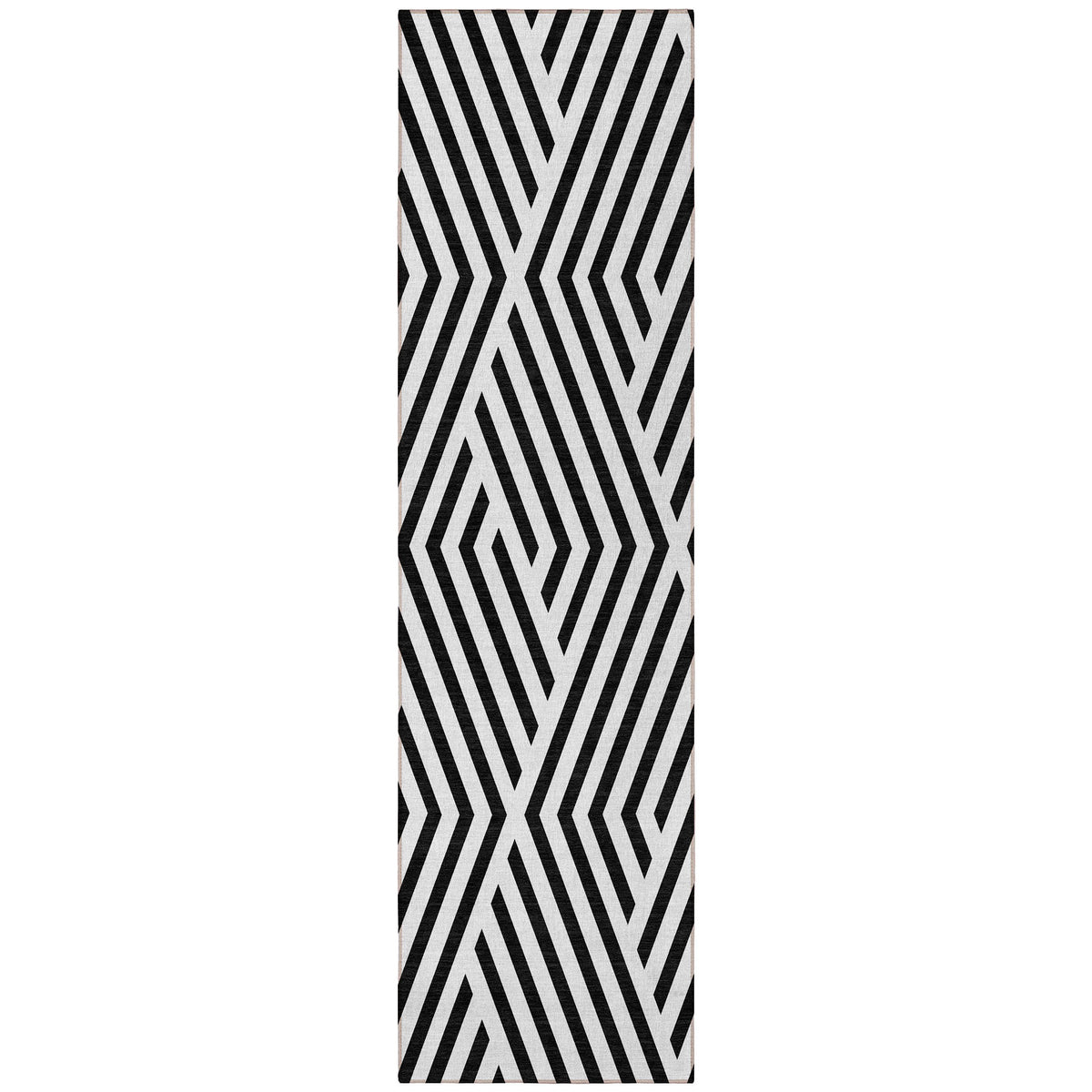 8' Runner Black and White Geometric Washable Non Skid Indoor Outdoor Runner Rug