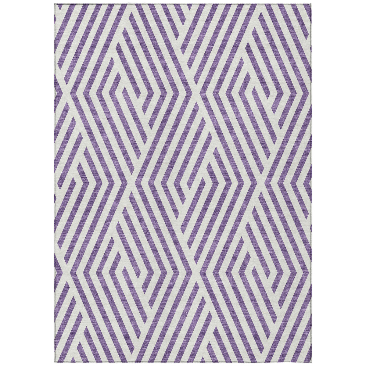 9' X 12' Purple and White Geometric Washable Non Skid Indoor Outdoor Area Rug