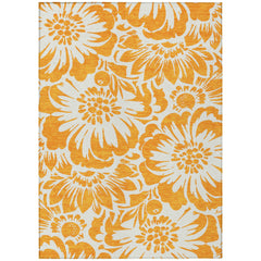 3' X 5' Orange and White Floral Washable Non Skid Indoor Outdoor Area Rug