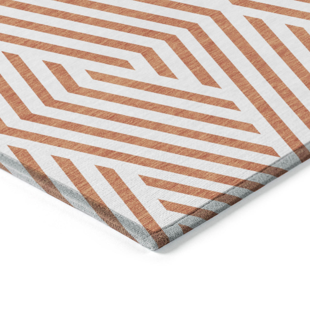 9' X 12' Orange and White Geometric Washable Non Skid Indoor Outdoor Area Rug