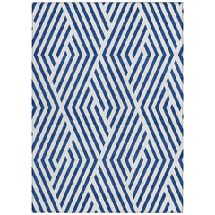 10' X 14' Navy and White Geometric Washable Non Skid Indoor Outdoor Area Rug