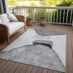 3' X 5' Gray and Black Abstract Washable Non Skid Indoor Outdoor Area Rug