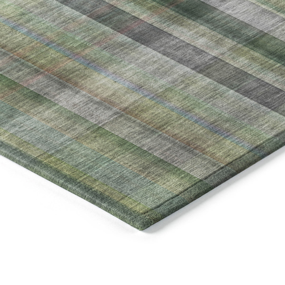 2' X 3' Green Plaid Washable Non Skid Indoor Outdoor Area Rug
