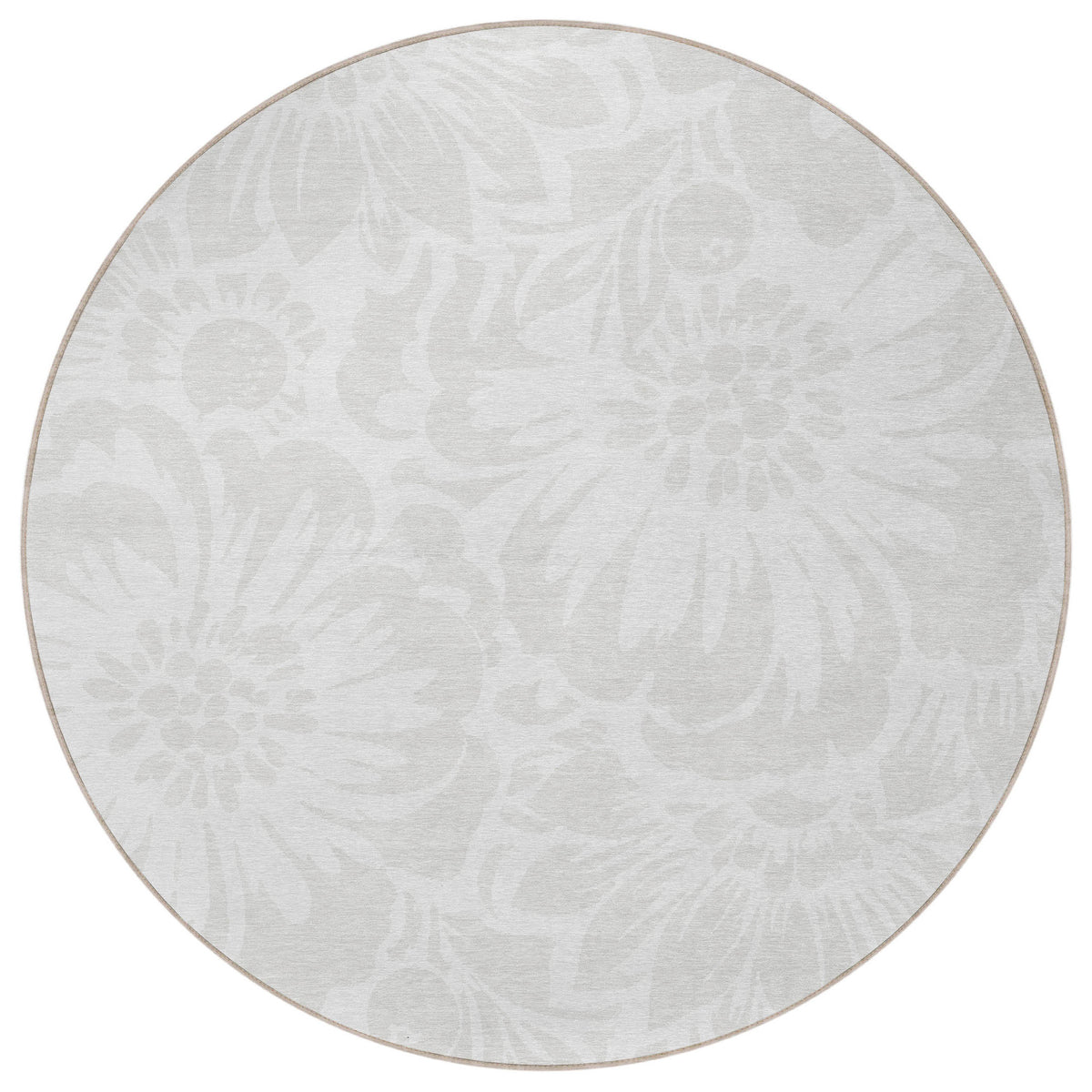 8' Round Ivory Round Floral Washable Non Skid Indoor Outdoor Area Rug