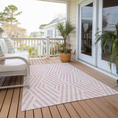 3' X 4' Pink and White Geometric Washable Non Skid Indoor Outdoor Area Rug
