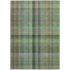 5' X 8' Green Plaid Washable Non Skid Indoor Outdoor Area Rug