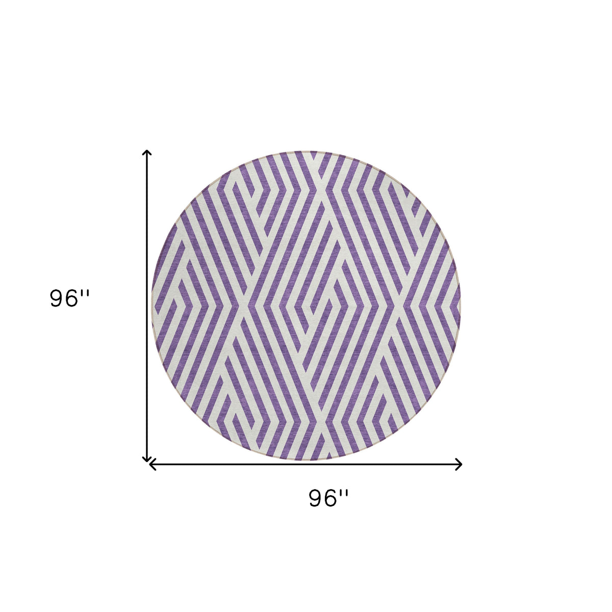 8' Round Purple and White Round Geometric Washable Non Skid Indoor Outdoor Area Rug