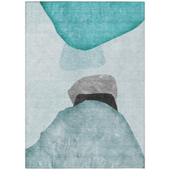 10' X 14' Ivory Teal and Gray Abstract Washable Non Skid Indoor Outdoor Area Rug