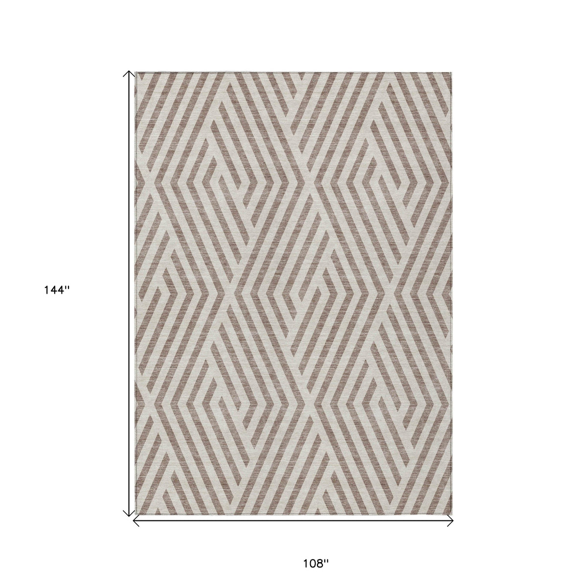 9' X 12' Taupe and Ivory Geometric Washable Non Skid Indoor Outdoor Area Rug