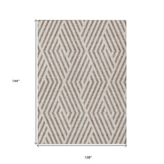 9' X 12' Taupe and Ivory Geometric Washable Non Skid Indoor Outdoor Area Rug