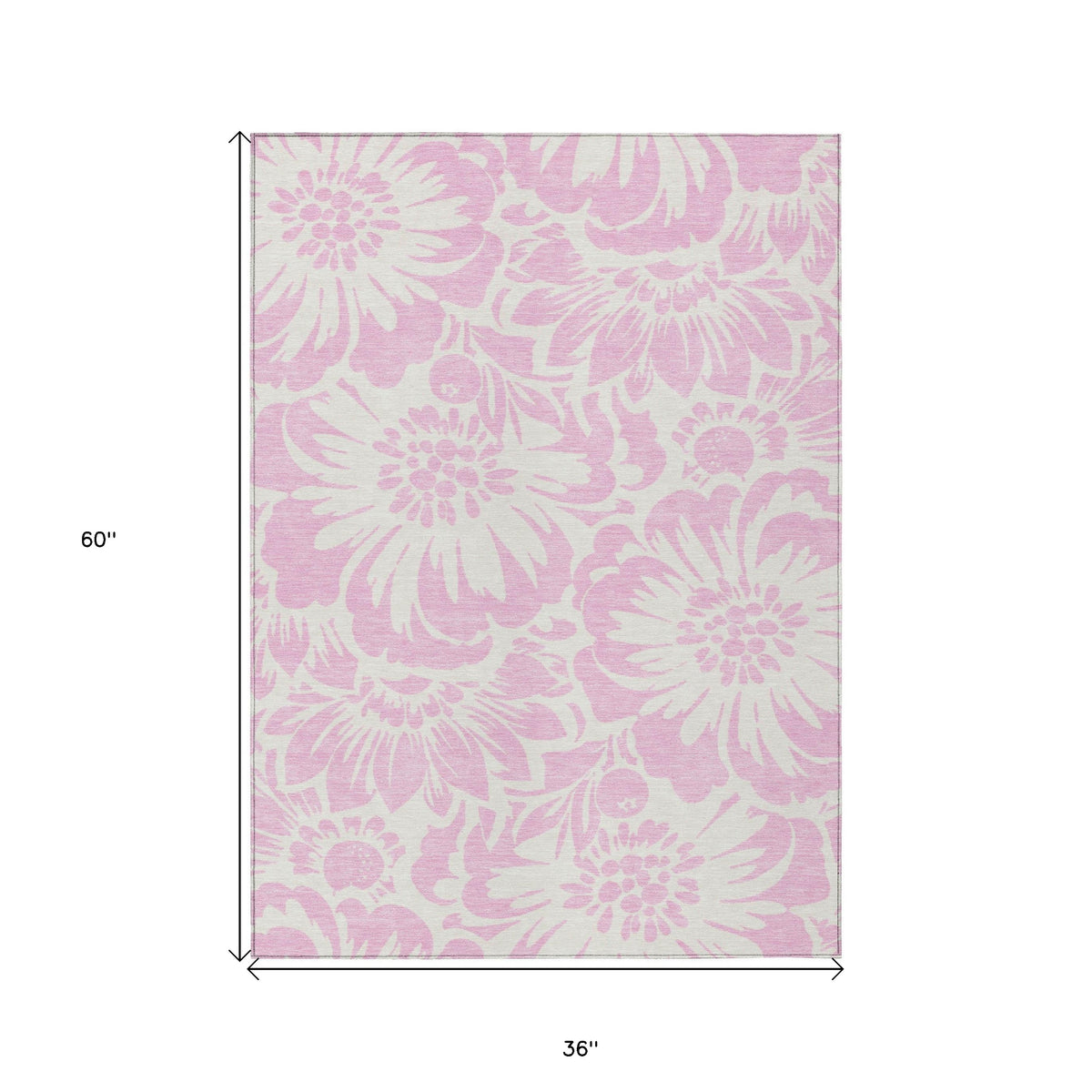 3' X 5' Pink and Ivory Floral Washable Non Skid Indoor Outdoor Area Rug