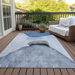 5' X 8' Blue Gray and Black Abstract Washable Non Skid Indoor Outdoor Area Rug