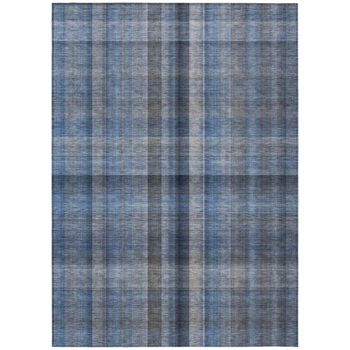 5' X 8' Blue Plaid Washable Non Skid Indoor Outdoor Area Rug