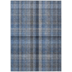 5' X 8' Blue Plaid Washable Non Skid Indoor Outdoor Area Rug