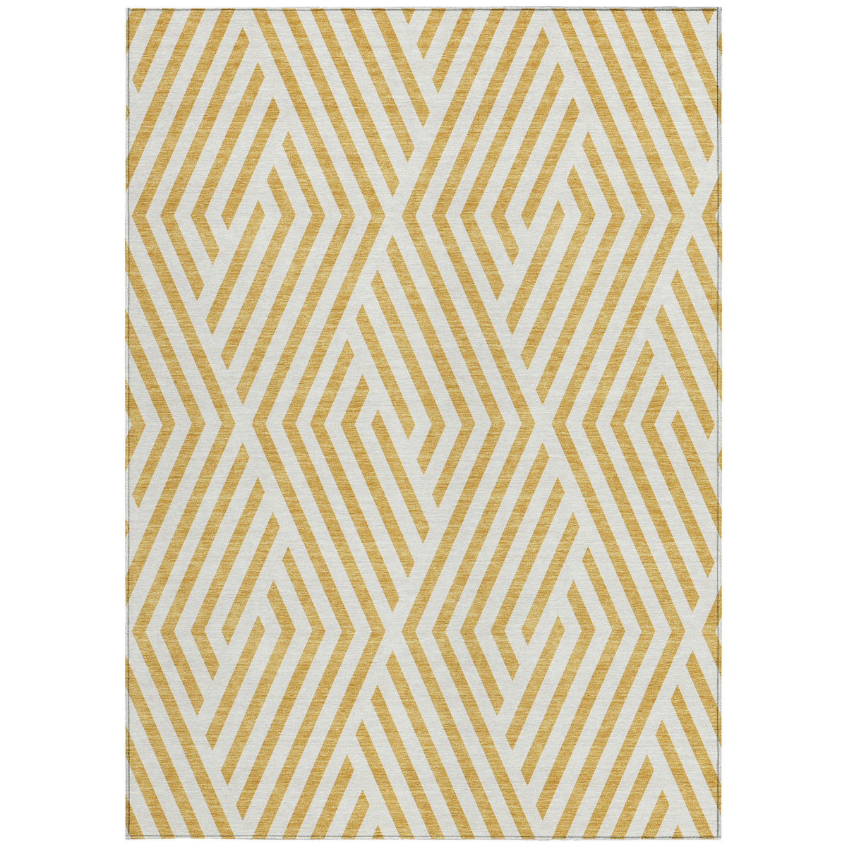3' X 5' Gold and White Geometric Washable Non Skid Indoor Outdoor Area Rug