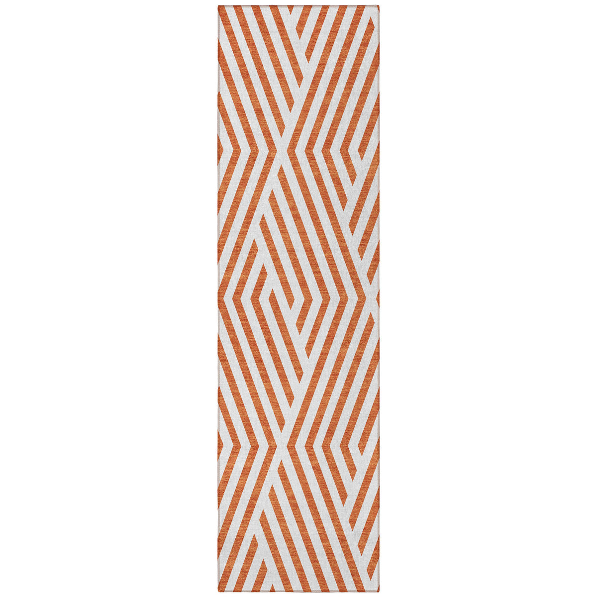 8' Runner Orange and White Geometric Washable Non Skid Indoor Outdoor Runner Rug