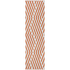 8' Runner Orange and White Geometric Washable Non Skid Indoor Outdoor Runner Rug