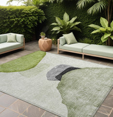 10' X 14' Green Black and Gray Abstract Washable Non Skid Indoor Outdoor Area Rug