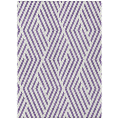 10' X 14' Purple and White Geometric Washable Non Skid Indoor Outdoor Area Rug