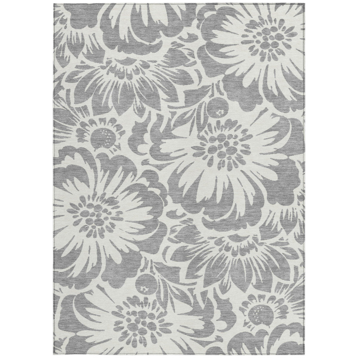 5' X 8' Gray and Ivory Floral Washable Non Skid Indoor Outdoor Area Rug