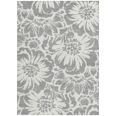 5' X 8' Gray and Ivory Floral Washable Non Skid Indoor Outdoor Area Rug