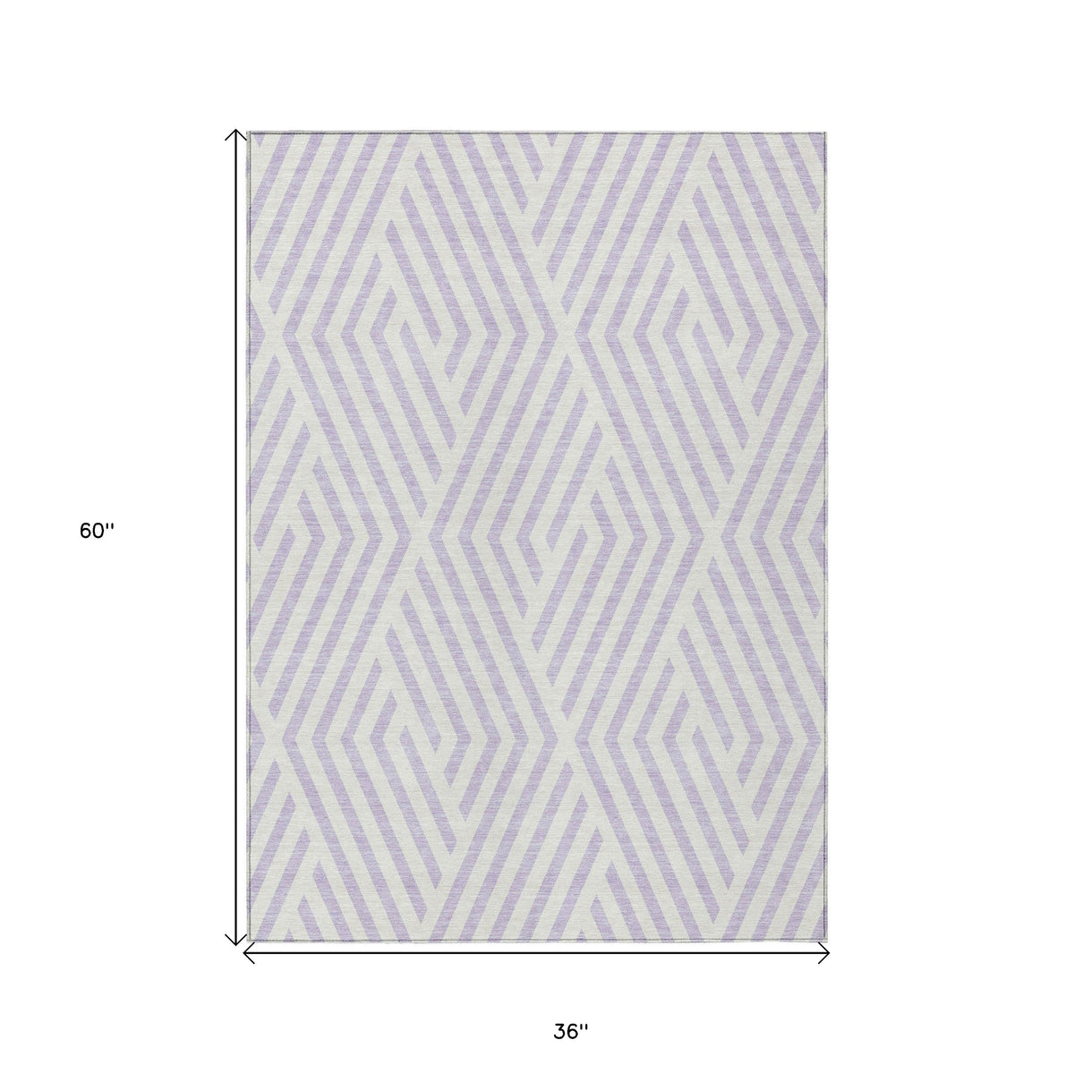3' X 5' Lavender and Ivory Geometric Washable Non Skid Indoor Outdoor Area Rug