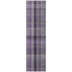 8' Runner Purple Plaid Washable Non Skid Indoor Outdoor Runner Rug