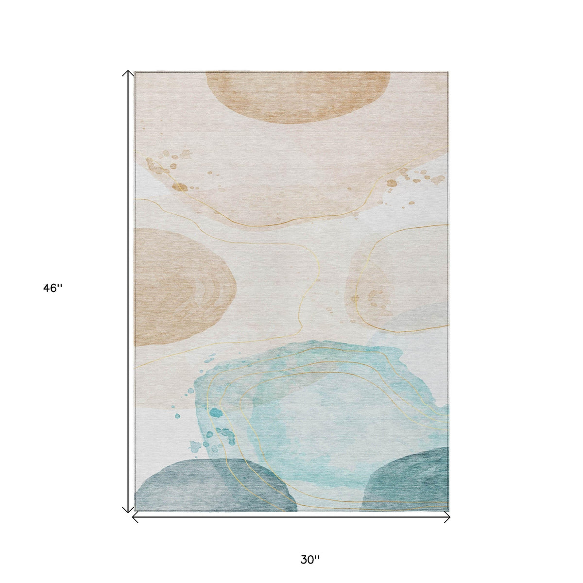 3' X 4' Beige and Blue Abstract Washable Non Skid Indoor Outdoor Area Rug
