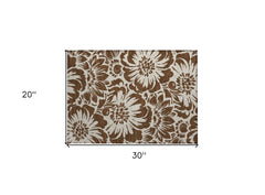 2' X 3' Brown and Ivory Floral Washable Non Skid Indoor Outdoor Area Rug