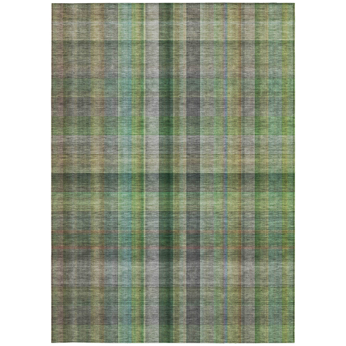 10' X 14' Green Plaid Washable Non Skid Indoor Outdoor Area Rug