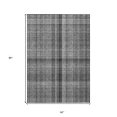 5' X 8' Gray Plaid Washable Non Skid Indoor Outdoor Area Rug