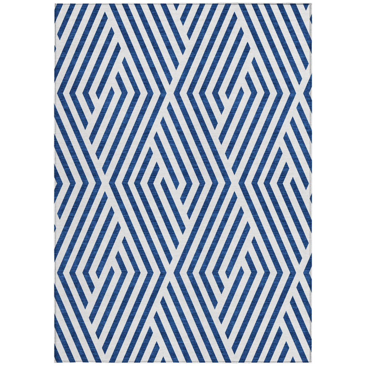 3' X 5' Navy and White Geometric Washable Non Skid Indoor Outdoor Area Rug