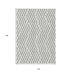 10' X 14' Gray and Ivory Geometric Washable Non Skid Indoor Outdoor Area Rug