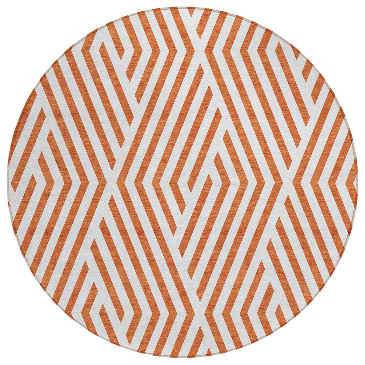 8' Round Orange and White Round Geometric Washable Non Skid Indoor Outdoor Area Rug