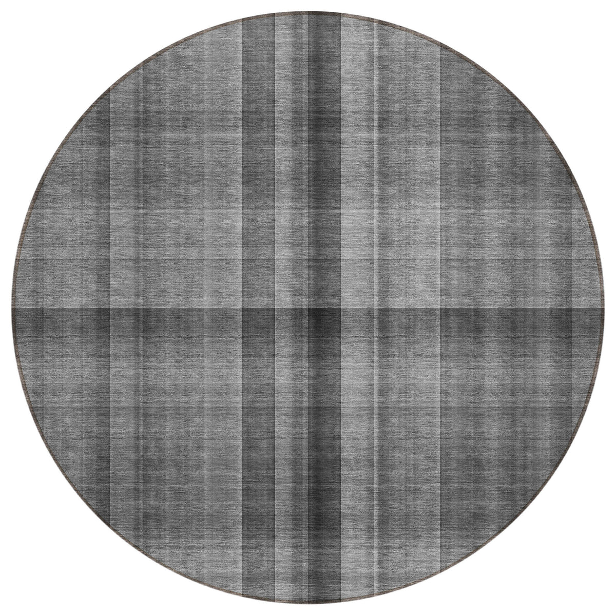 8' Round Gray Round Plaid Washable Non Skid Indoor Outdoor Area Rug