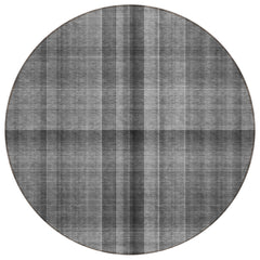 8' Round Gray Round Plaid Washable Non Skid Indoor Outdoor Area Rug