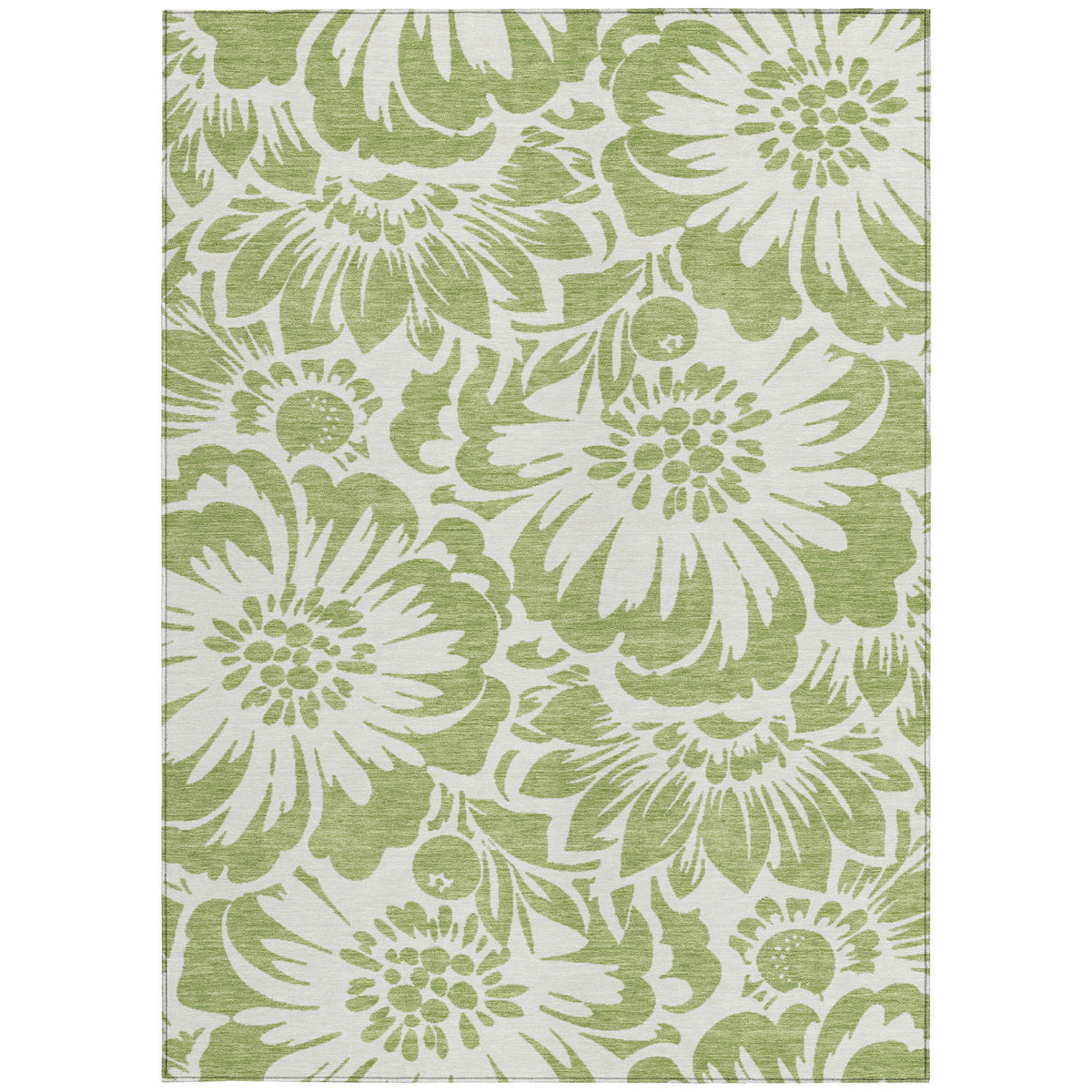 3' X 5' Green and Ivory Floral Washable Non Skid Indoor Outdoor Area Rug