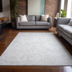3' X 4' Ivory Floral Washable Non Skid Indoor Outdoor Area Rug