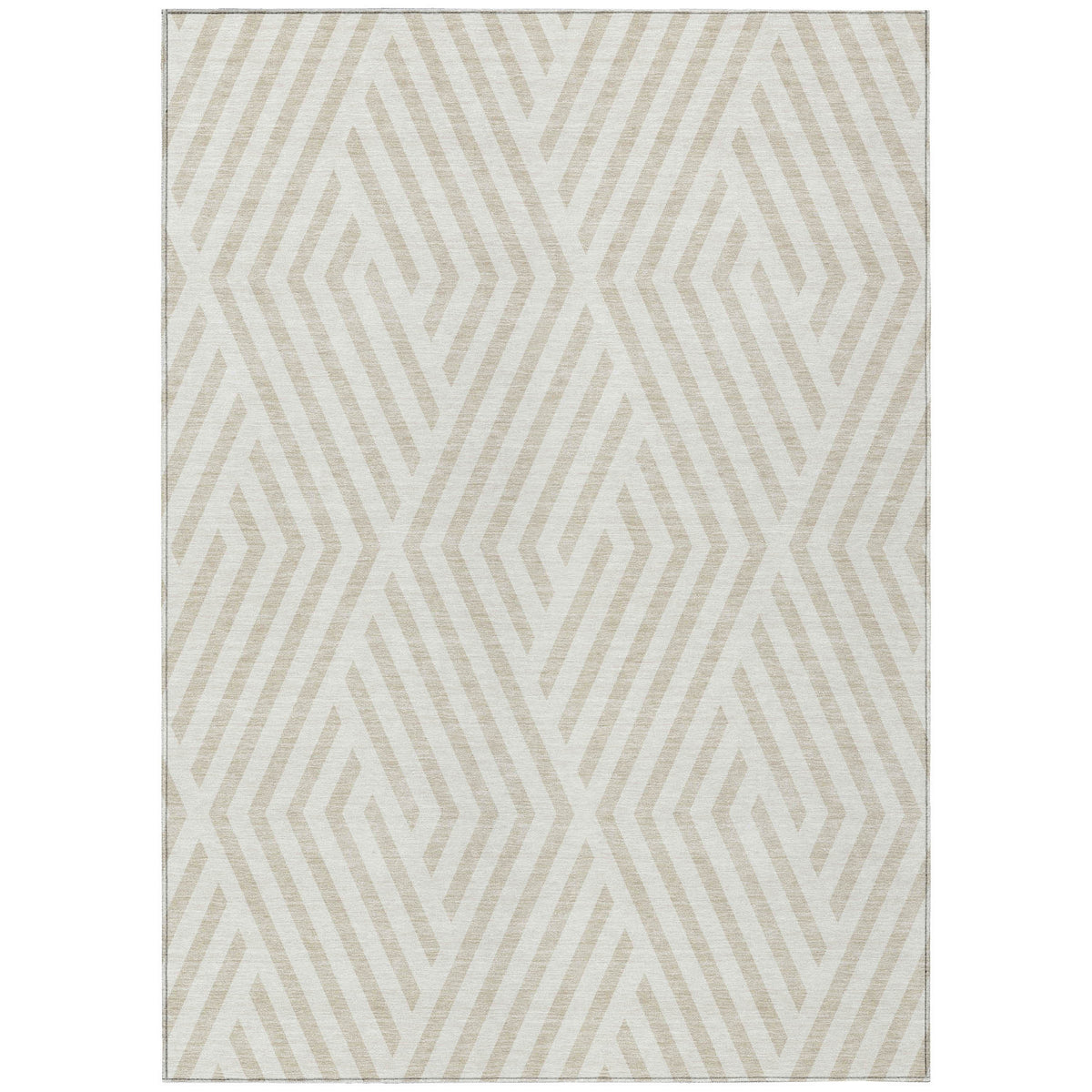 8' X 10' Beige and Ivory Geometric Washable Non Skid Indoor Outdoor Area Rug