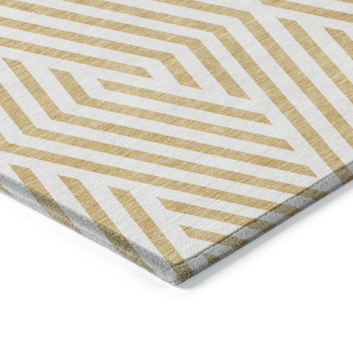 8' Runner Gold and White Geometric Washable Non Skid Indoor Outdoor Runner Rug