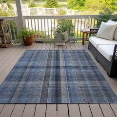 9' X 12' Blue Plaid Washable Non Skid Indoor Outdoor Area Rug