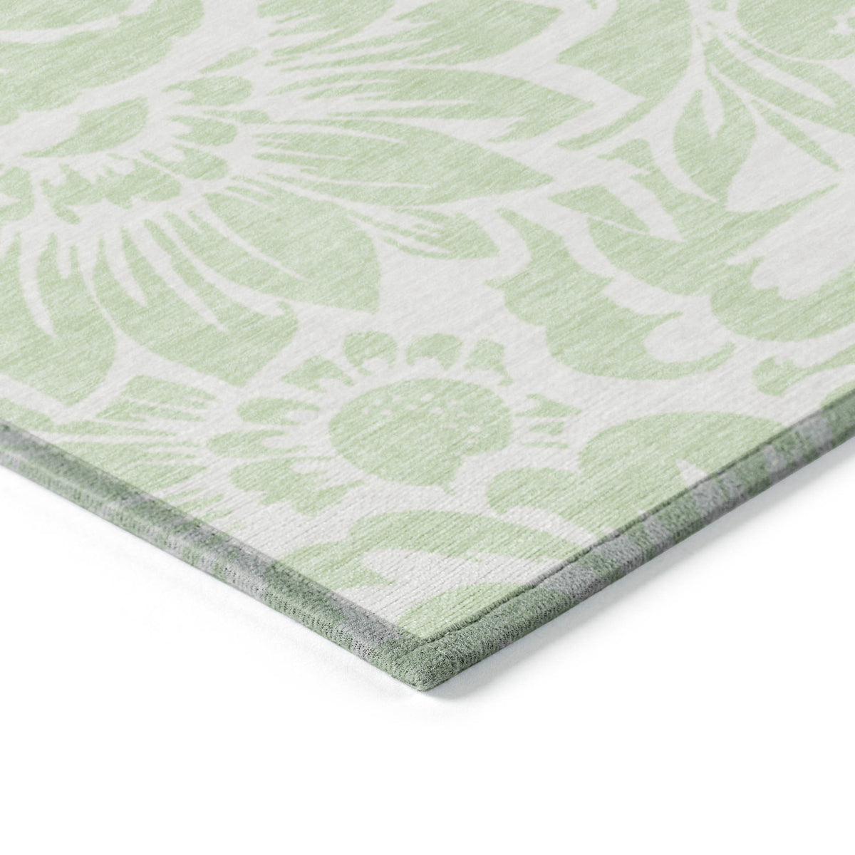 8' X 10' Mint Green and Ivory Floral Washable Non Skid Indoor Outdoor Area Rug