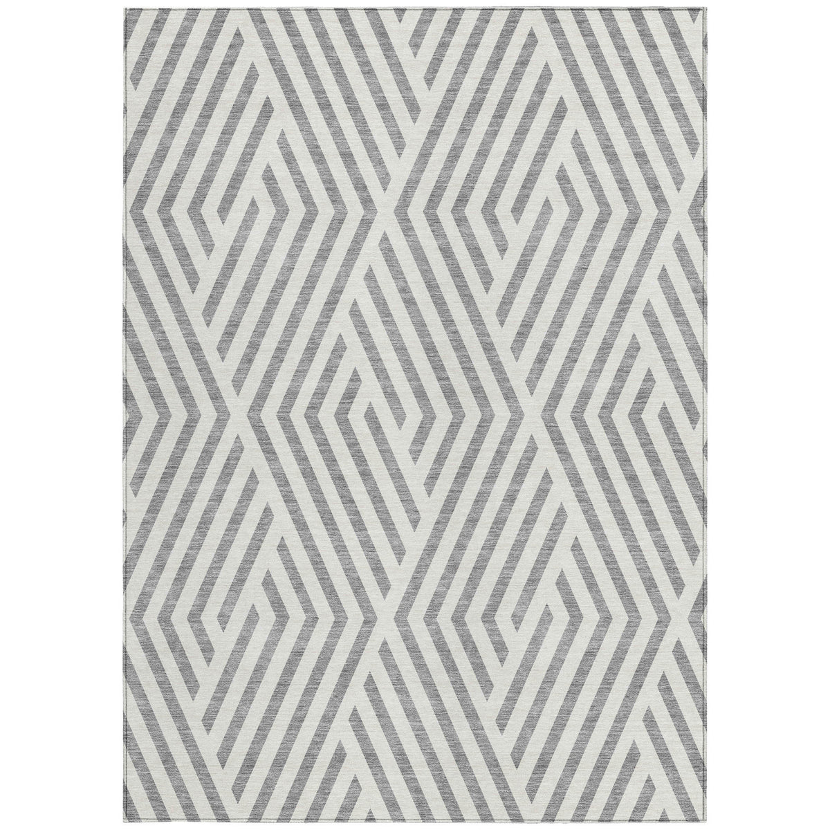 8' X 10' Gray and Ivory Geometric Washable Non Skid Indoor Outdoor Area Rug