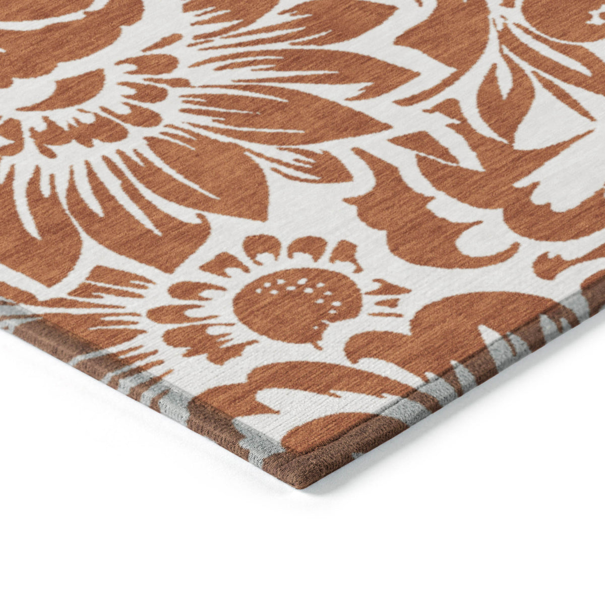 9' X 12' Rust and Ivory Floral Washable Non Skid Indoor Outdoor Area Rug