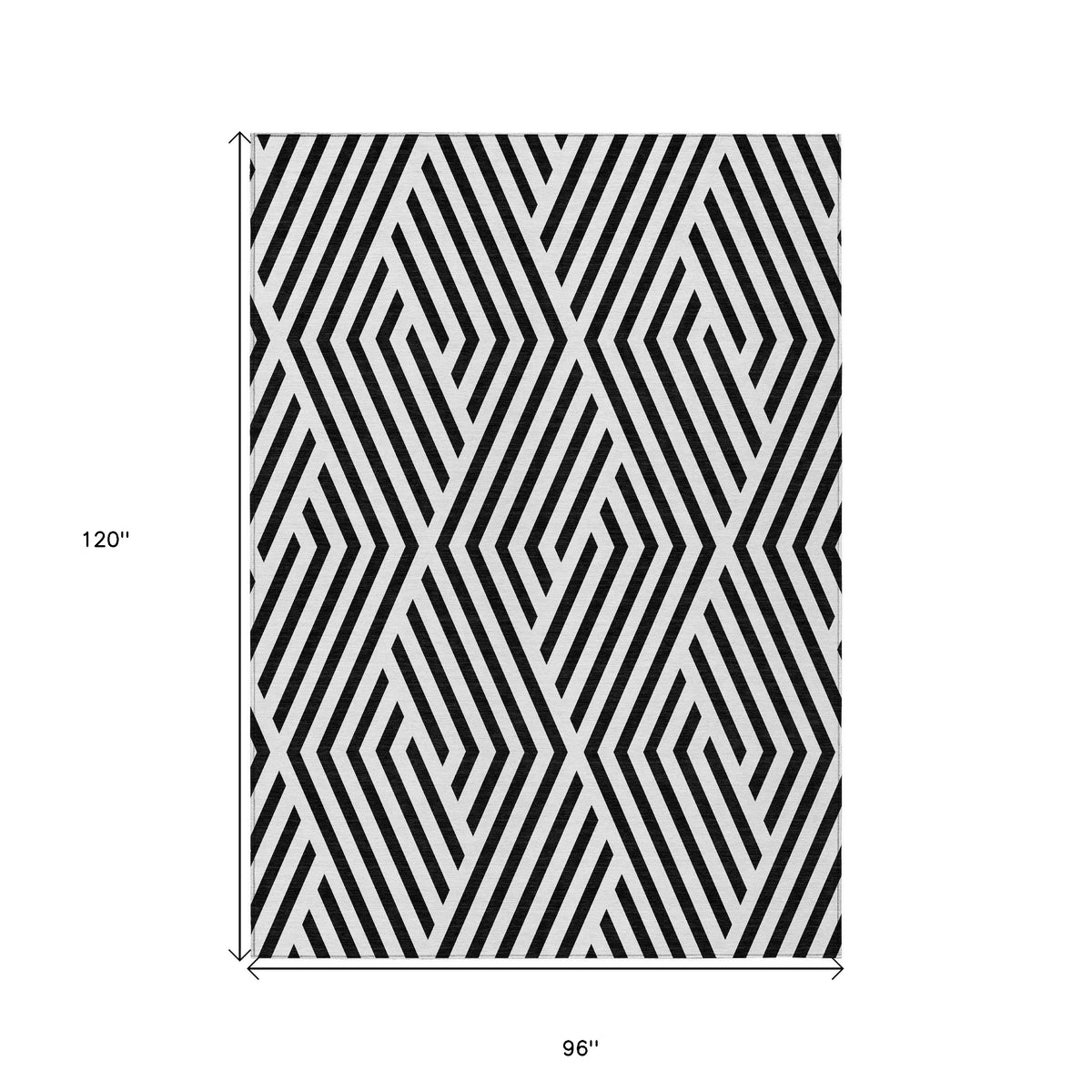 8' X 10' Black and White Geometric Washable Non Skid Indoor Outdoor Area Rug